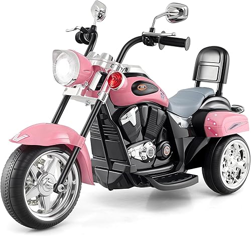 Costzon Motocicleta para Niños, Motocicleta Chopper de Paseo con Batería de 6V con Bocina, Faro, Juguetes de Paseo Estables de 3 Ruedas, Motocicleta