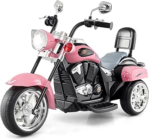 Costzon Kids Motorcycle, 6V Battery Powered Ride on Chopper Motorcycle w/Horn, Headlight, 3-Wheel Stable Ride on Toys, Electric Toddler Motorcycle for Kids, Gift for Boys Girls (Laser Pink)