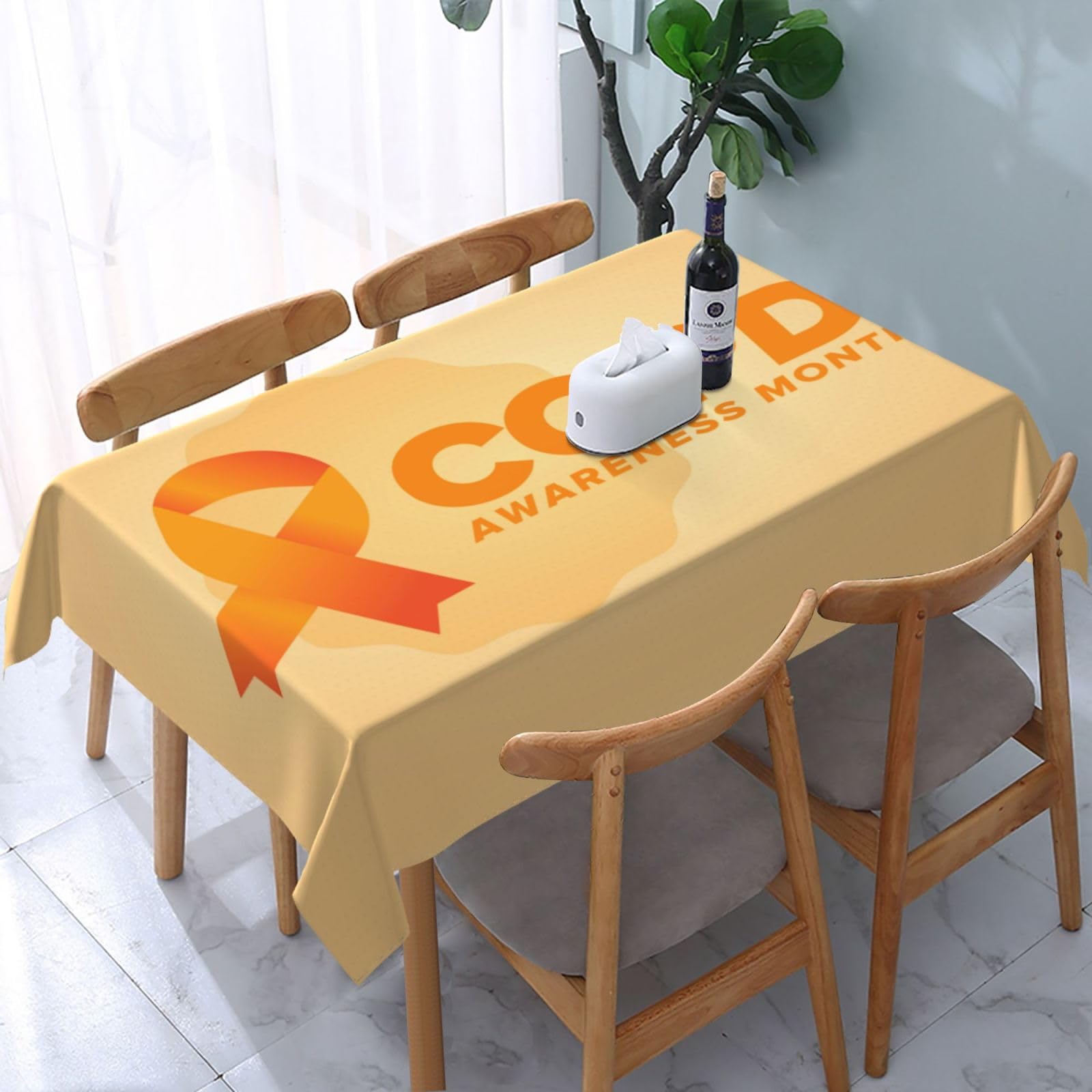 JunHeArt Copd Awareness Month Tablecloth Rectangle Table Cover Washable Table Cloths Decor For Kitchen 54" X 72"