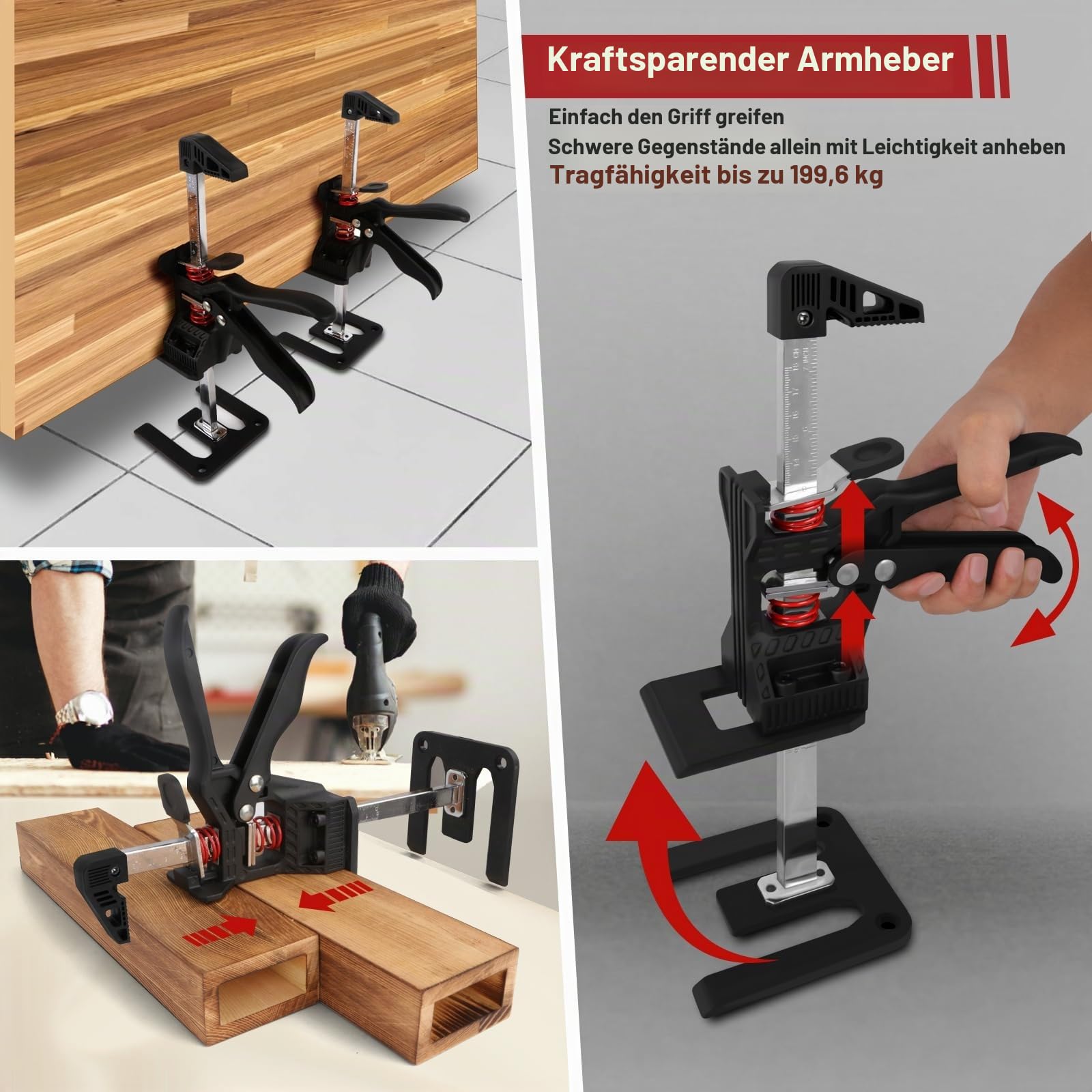 MEETOZ Arbeitssparender Arm-Werkzeug-Wagenheber, 2 Packungen, Aufzug, Handheber, Handmöbel, Hebewerkzeug für die Installation von Schränken, Böden und Fenstern, Belastung 390 kg