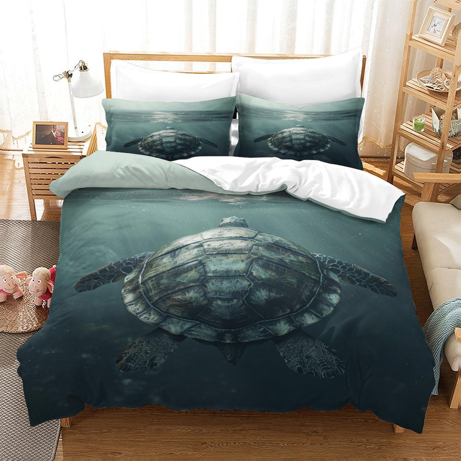 P1s9u7w5y Sea Turtle-8 Ocean 3D Printed Turtle Duvet Cover Set 3Pcs Microfiber Sea Turtle Bedding Set Double（200X200cm）