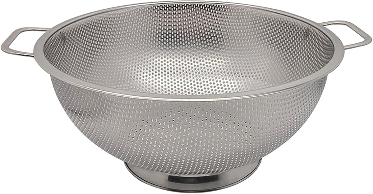 Colador de acero inoxidable, colador de pasta grande de 5 cuartos con asas | Cuele fácilmente pasta, arroz y espaguetis | Colador de metal perfecto para lavar frutas y verduras | Colador de acero grande de 11" x 5"
