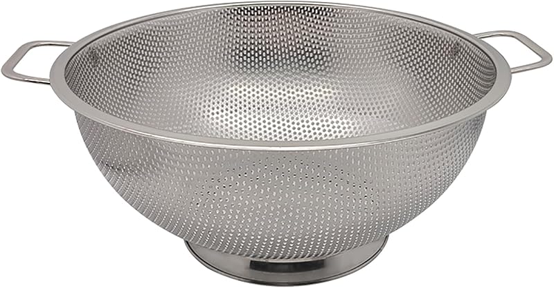 Colador de acero inoxidable, colador de pasta grande de 5 cuartos con asas | Cuele fácilmente pasta, arroz y espaguetis | Colador de metal perfecto para lavar frutas y verduras | Colador de acero grande de 11" x 5"