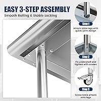 Vista 8 de Mesa de trabajo de acero inoxidable con ruedas, mesa de preparación de cocina NSF de 24 x 36 pulgadas con estante inferior ajustable