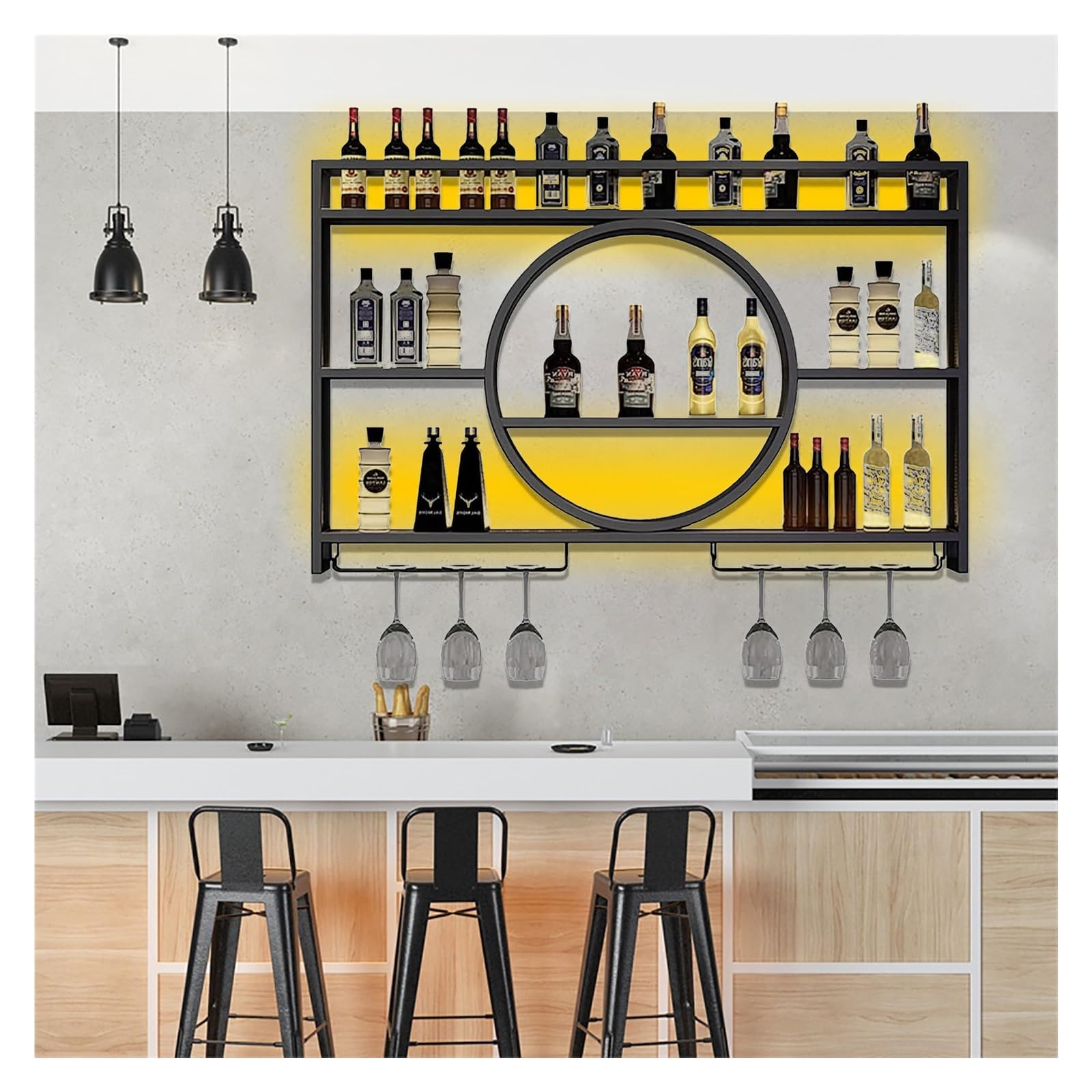 Étagère de bar murale LED haut de gamme pour aménagement de cave et restaurant