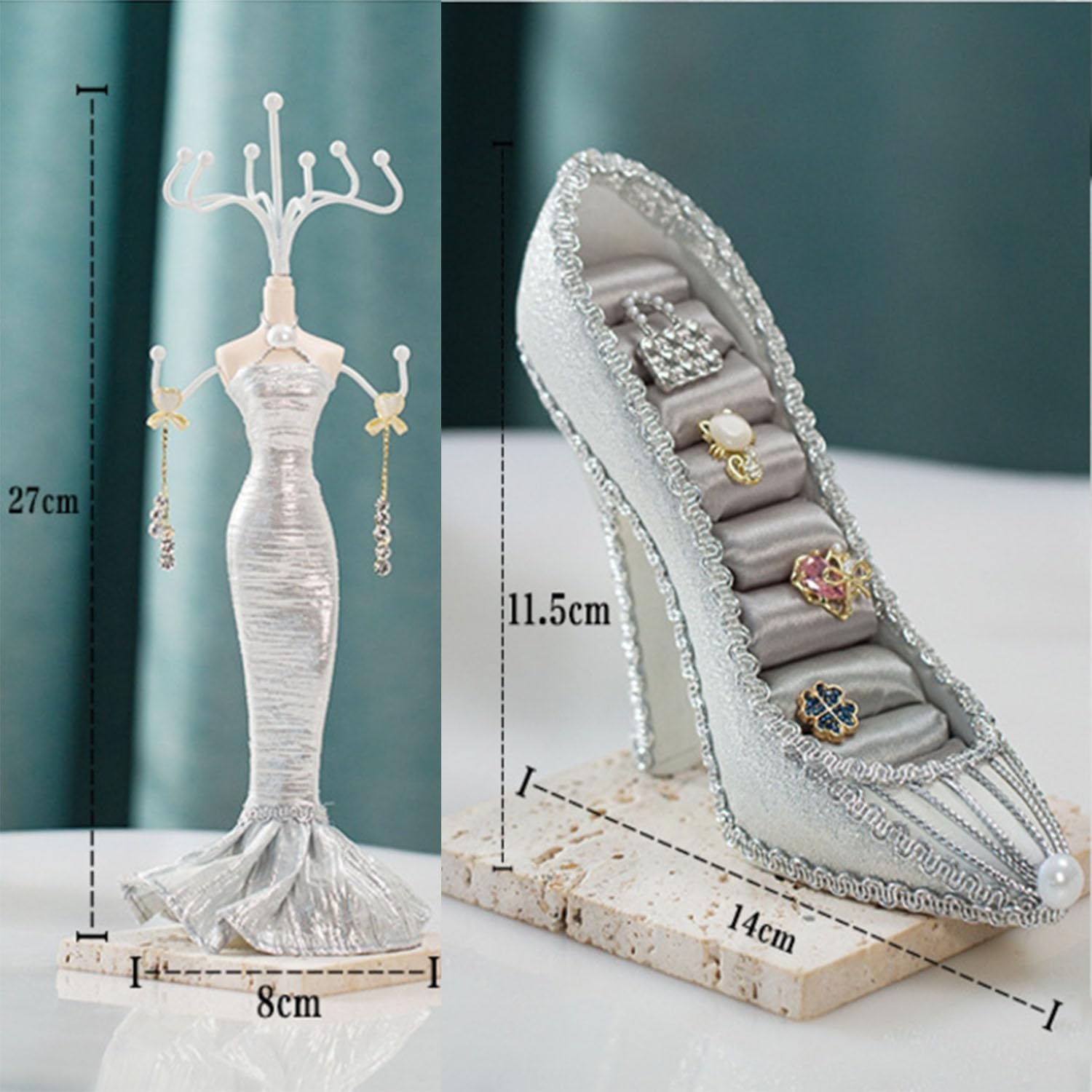 Jewelry Display Stand Model Mannequin Dress and High Heels, Vintage Necklace Earring Ring Holder Jewelry Storage Case, Trinket Box Decoration Gift for Women Girls (C)