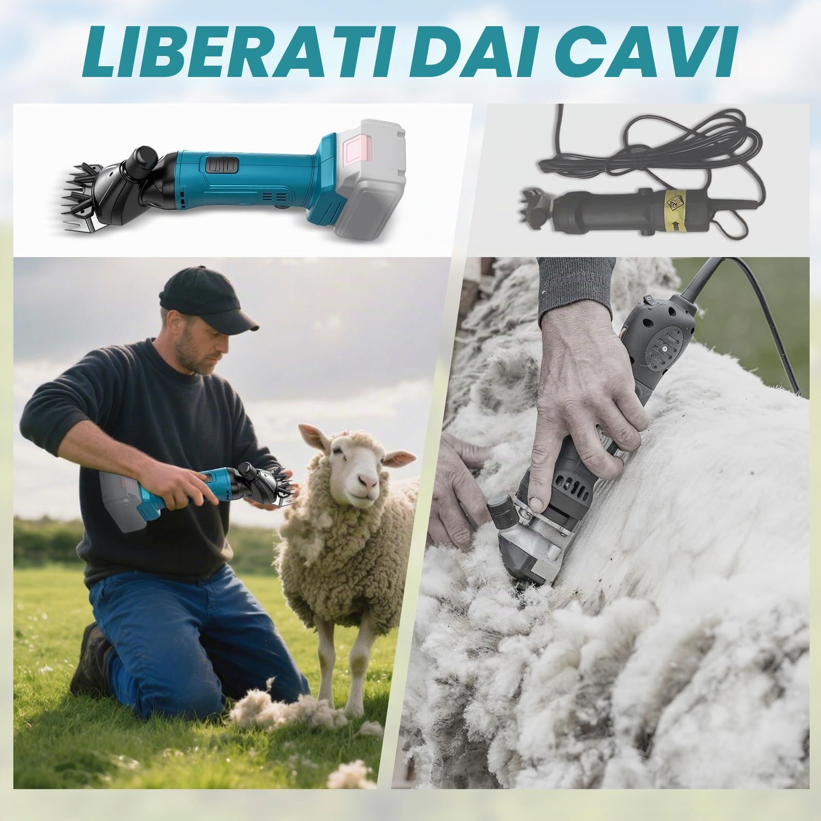 Forbici per pecore a batteria Makita da 18 V, 2400 giri/min, 6 velocità, forbici per lana senza spazzole con 2 lame, forbici elettriche per pecore e capre (batteria non inclusa)