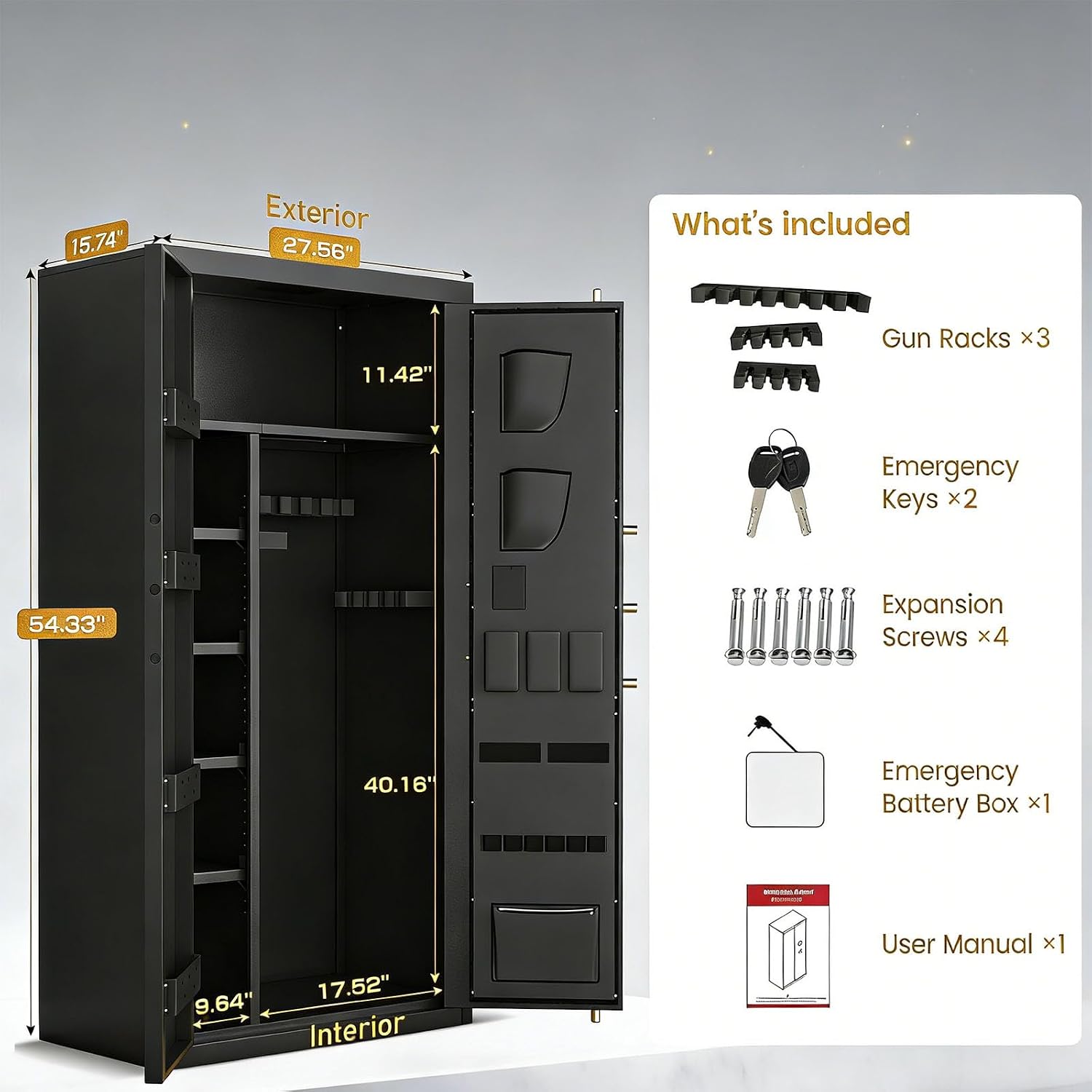 Biometric Unassembled Rifle Safe, 30-40 Gun Capacity Double-Door Gun Cabinet with Fingerprint & Keypad Unlock for Home Defense