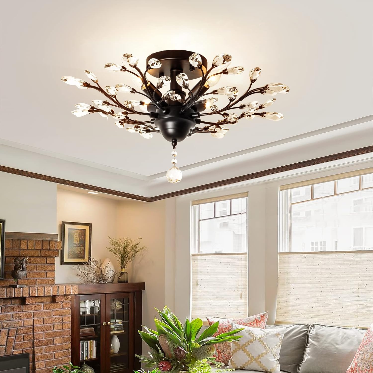 Prоmо 40% оƒƒ Garwarm 4 Lights Vintage Crystal Chandeliers Ceiling Lights LED Light Crystal Pendant Lighting Ceiling Light Fixtures Chandeliers Lighting for Living Room Bedroom Restaurant Porch Chandelier(Black) Exсluѕіvе Sресіаl Garwarm 4 Lights Vintage Crystal Chandeliers Ceiling Lights LED Light Crystal Pendant Lighting Ceiling Light Fixtures Chandeliers Lighting for Living Room Bedroom Restaurant Porch Chandelier(Black)