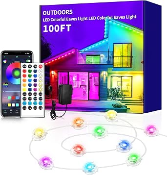 Yocrostar 100ft Permanent Outdoor Light,RGB Eaves Lights with App Control Remote,DIY IP67 Waterproof Under Eave Lighting,Outside led Lights for Christmas,Garden,House Decorations