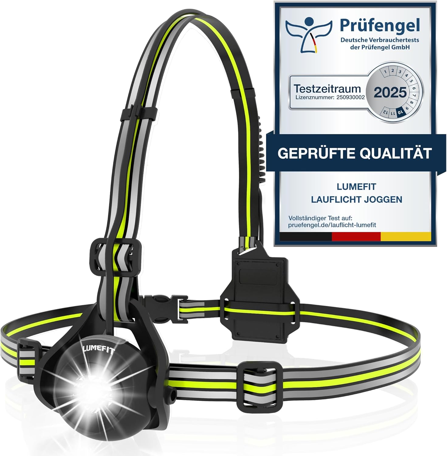 Product image of LUMEFIT Lauflicht mit Reflektoren, ideal zum Joggen und Laufen, mit 500 Lumen FrontTaschenlampe, 90° verstellbar, Laufgürtel mit rundum-Reflektoren, rotes Rücklicht, mit Akku