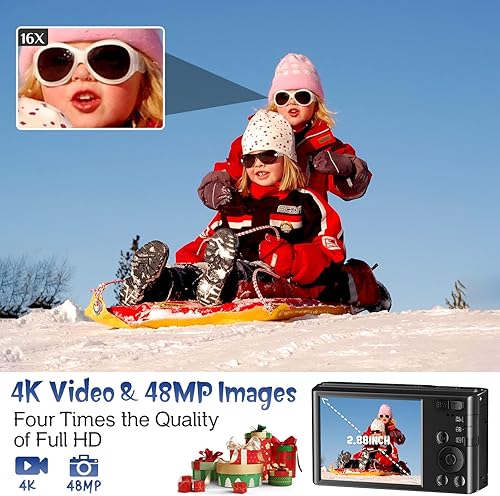 Miniatura 2 de Cámara digital, cámara NIKICAM para niños de 2.7K 44MP con tarjeta SD de 32 GB, cámara de apuntar y disparar de 2.4 pulgadas con zoom digital 16X,