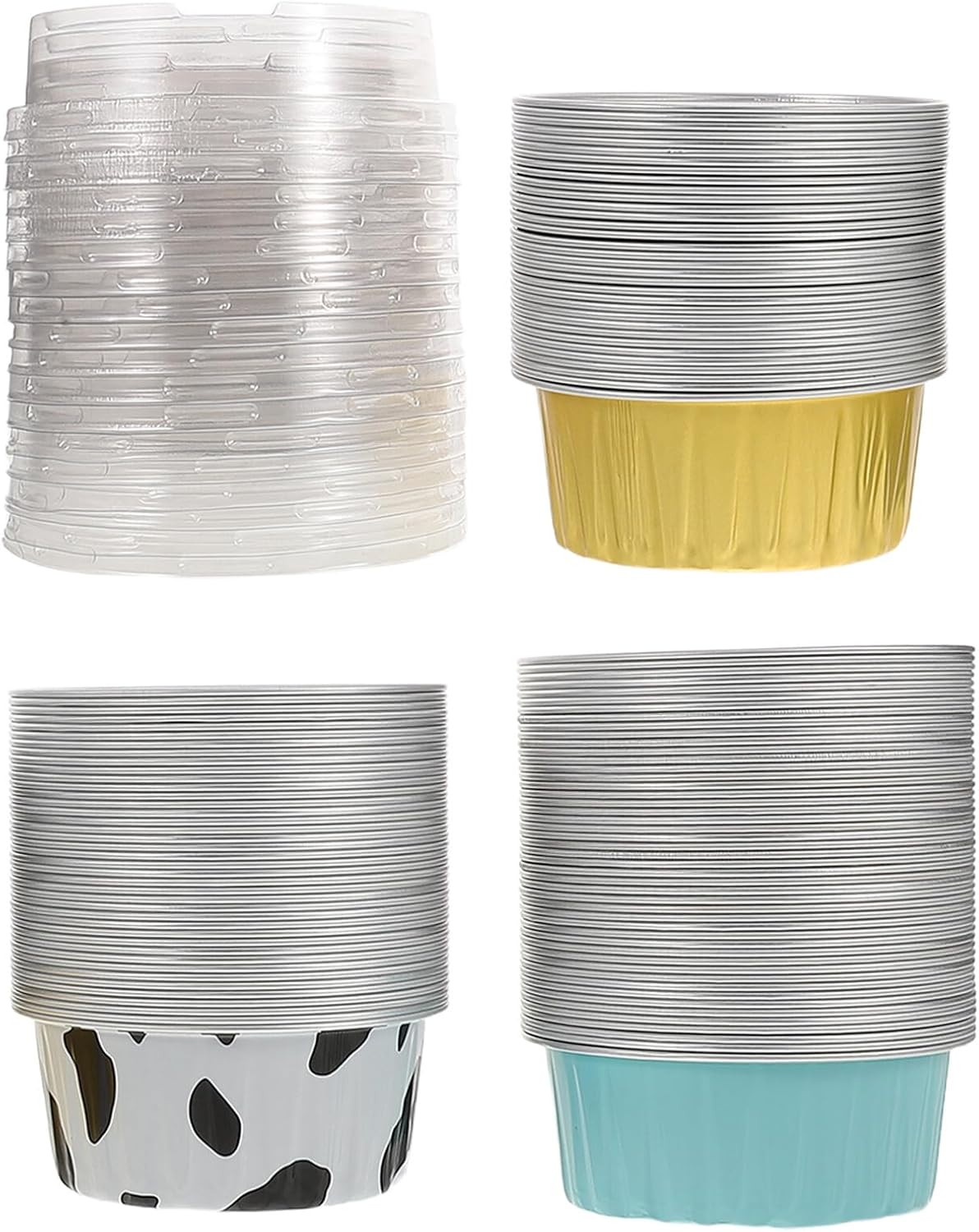 Luxshiny 120pcs Mini Foil Baking Cups with Lids, Disposable Aluminum Muffin Tins and Pudding Molds for Air Fryer and Oven Baking, Assorted Colors for Parties and Weddings