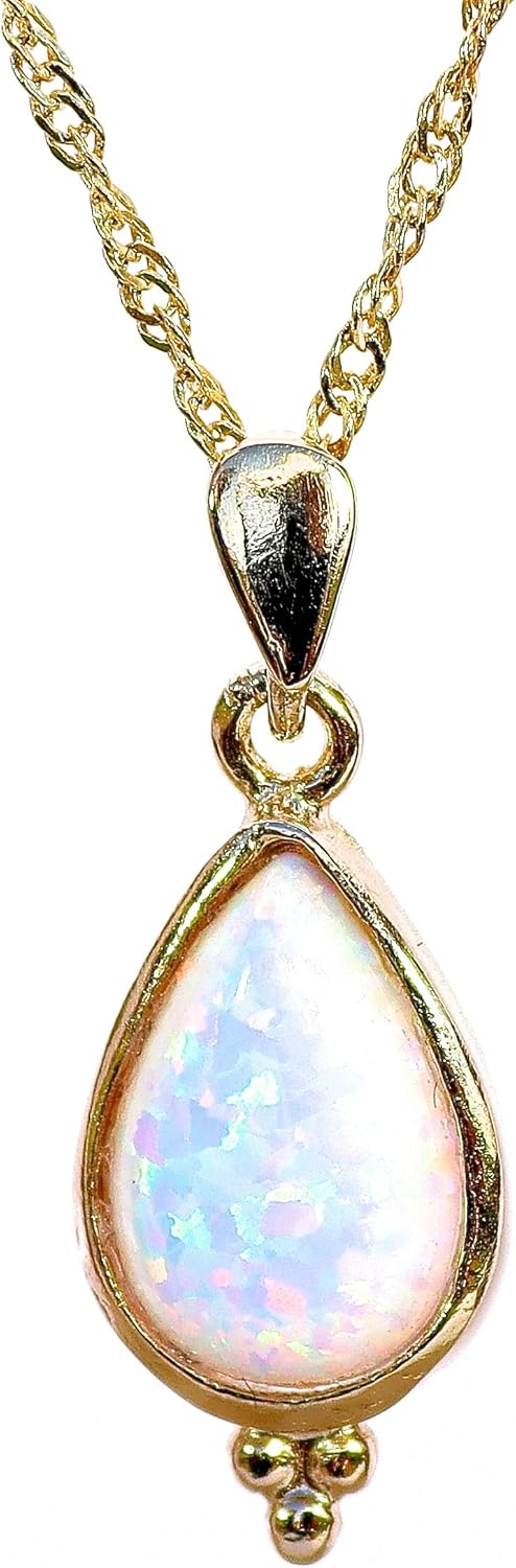 Lianie Opal gold necklace pendant, White Opal teardrop pendant, 14k gold plating necklace for women, Teardrop stone pendant, Birthstone necklace