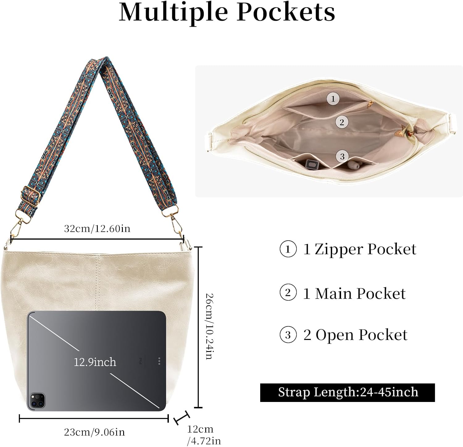 Hobo Bags for Women Crossbody Bag Guitar Strap Purse Vegan Leather Shoulder Handbags Boho Purses Tote Bucket Bag - Image 4