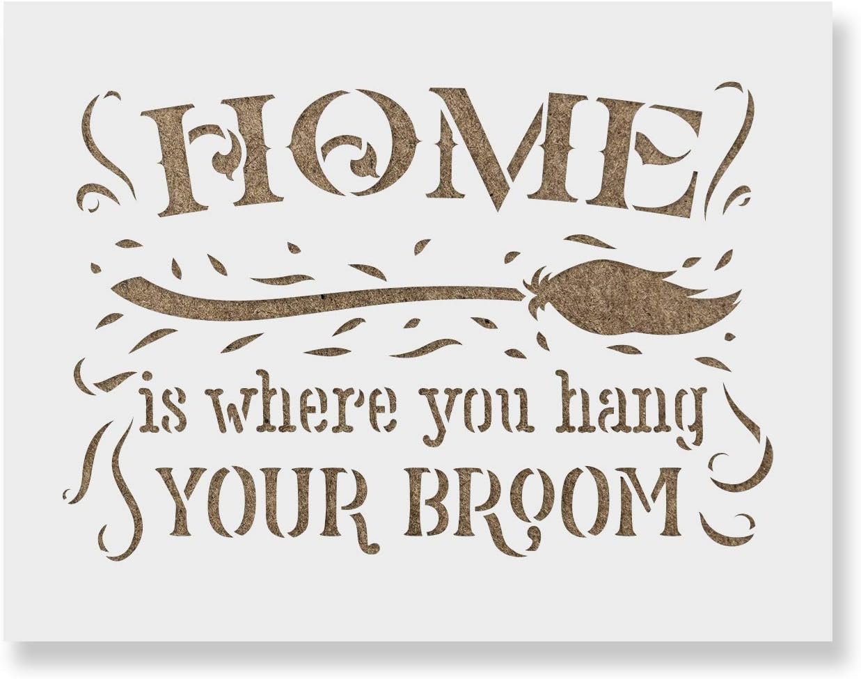 Home is Where You Hang Your Broom Halloween Sign Stencil - Craft Stencils, Halloween Stencils, Fall Stencils, Hauntingly Beautiful Halloween Art, Home Stencil