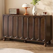 60" Sideboard Buffet Cabinet,Birch Wood Veneer,3D Arched Doors, Brown