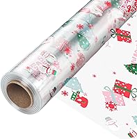 Vista 7 de JOYIT Rollo de envoltura de celofán de Navidad de 100' de largo X 17.5” de ancho - Rollo de celofán de 3 mil de espesor, celofán transparente