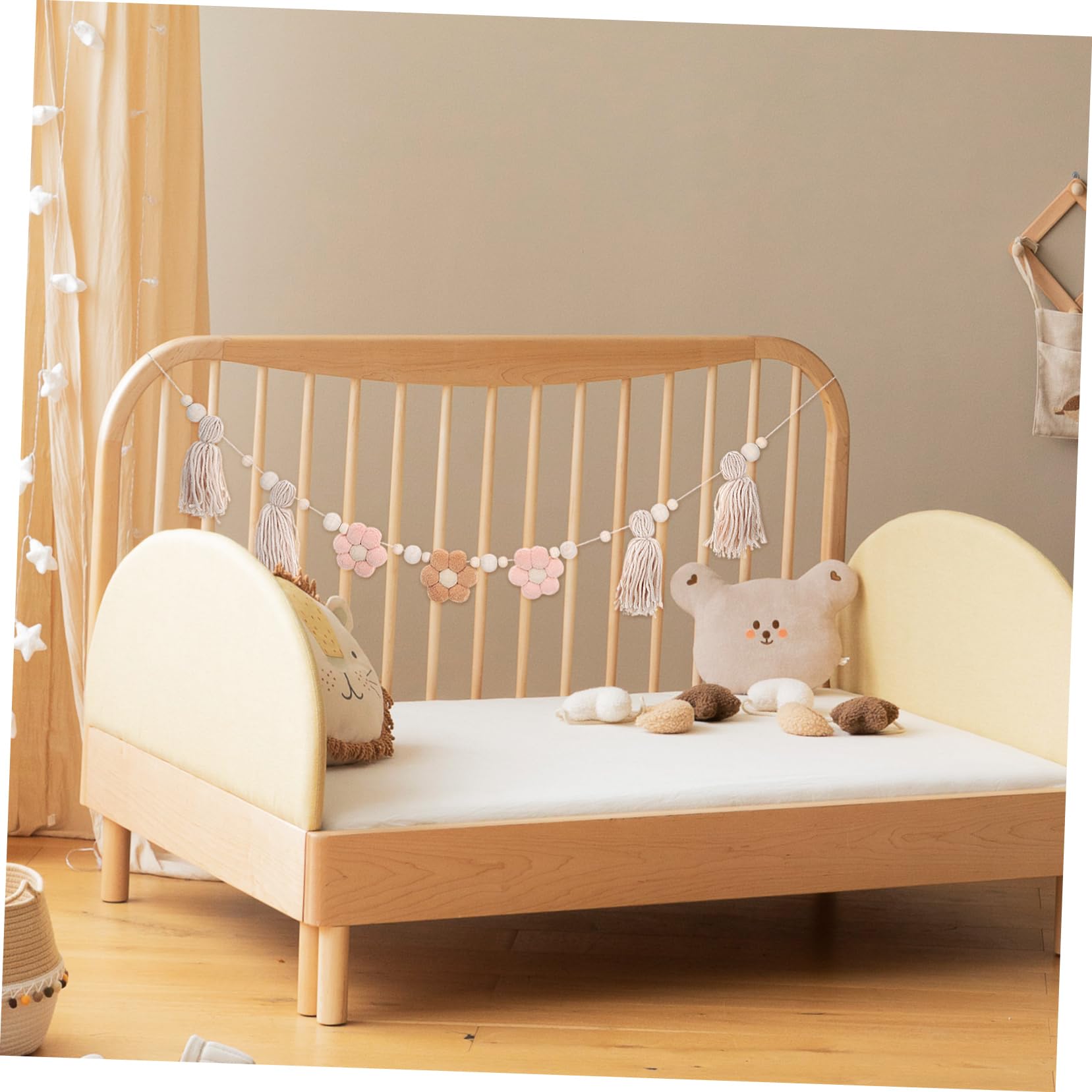 Zerodeko Kinderzimmer Dekoration Klassenzimmer- Quastengirlande Klassenzimmer Girlande Schlafzimmerdeko Für Mädchen Boho-Girlande Mädchen Kinderzimmer Wanddekoration Hölzern Coffee