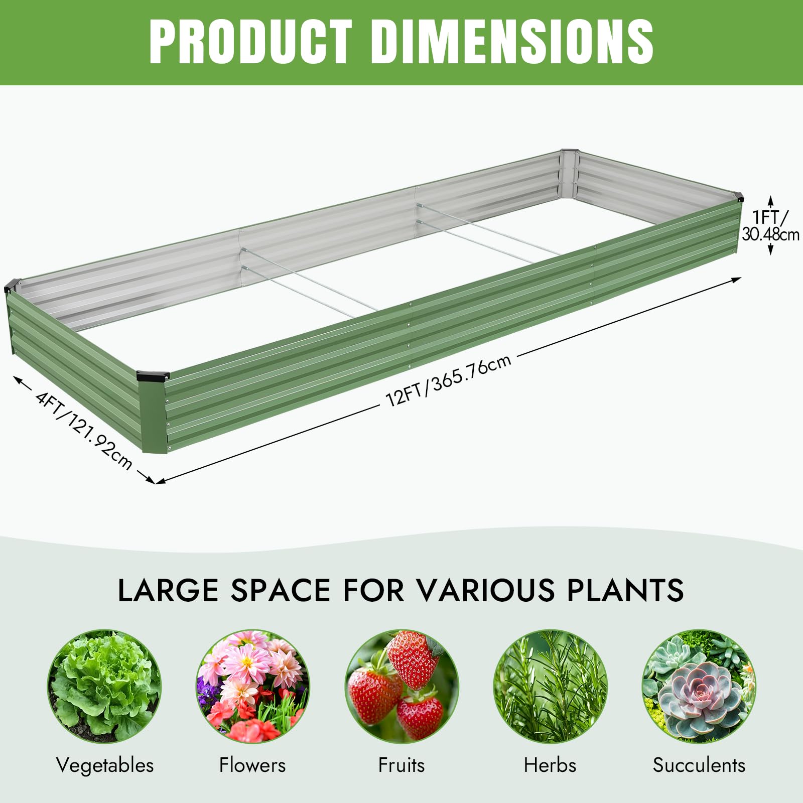 INNO STAGE Kit per aiuola rialzata da giardino zincata, 3,7 x 1,2 x 0,3 m, in metallo, rialzata in acciaio, con guanti, per verdure e fiori, fioriera da terrazzo (verde oliva, 1 pezzo)