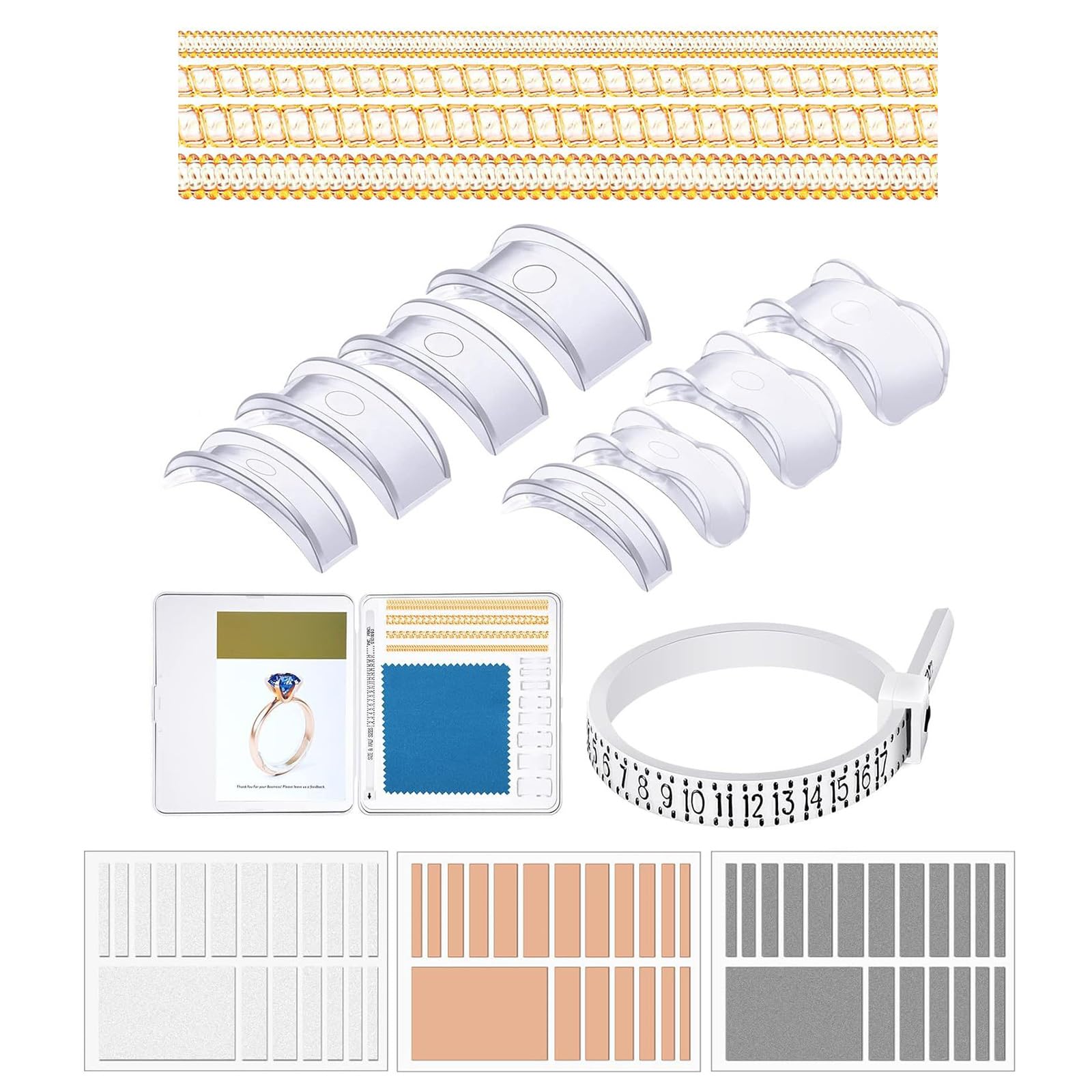 71Pcs Rings Sizer Adjuster for Loose Rings with Size Measuring Tool Plug in Invisible Guards Tightener Size Customization