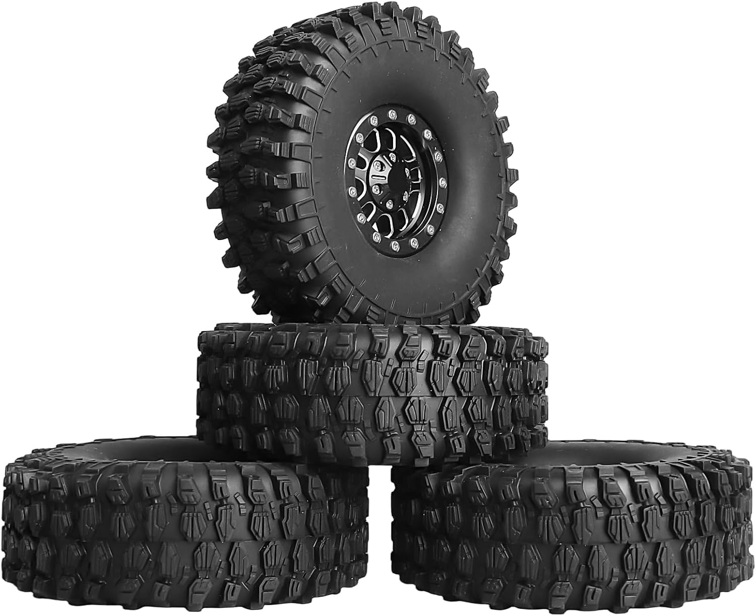 High-Grip Aluminum 1.9 Beadlock Wheels and Tires Set Combo All-Terrain for Traxxas TRX-4 Axial SCX10 Capra RC4WD Redcat Gen8 1/10 Scale RC Crawler