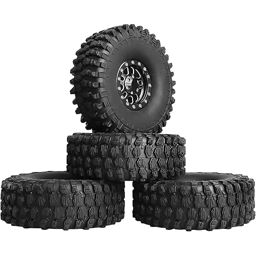 High-Grip Aluminum 1.9 Beadlock Wheels and Tires Set Combo All-Terrain for Traxxas TRX-4 Axial SCX10 Capra RC4WD Redcat Gen8 1/10 Scale RC Crawler