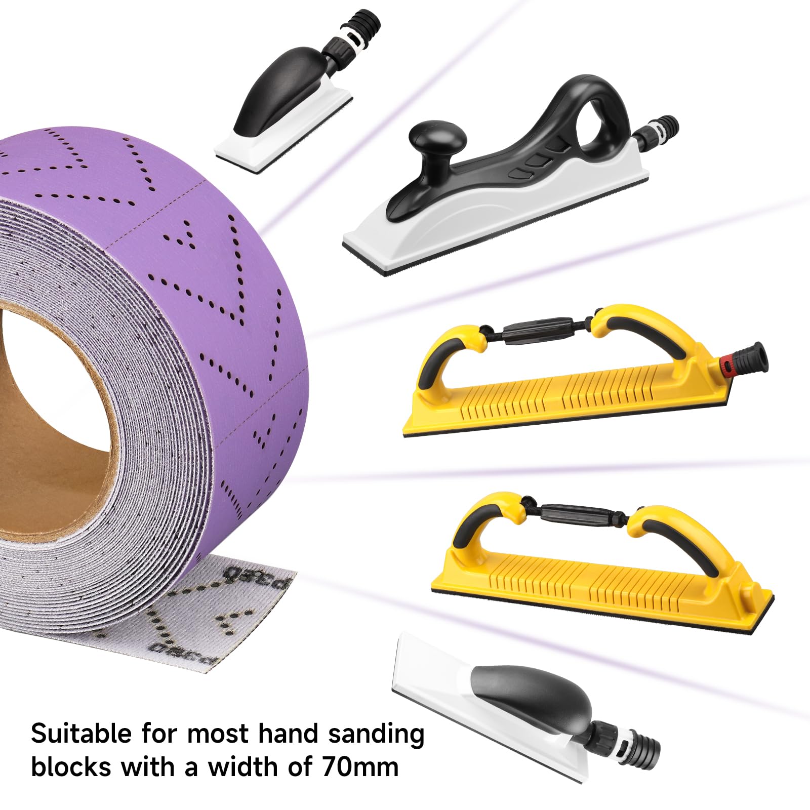 rotolo di carta vetrata viola, 70 mm x 12 m, rotolo di carta vetrata rettangolare strappata a mano, per la rimozione di rivestimenti, levigatura auto, grana 120