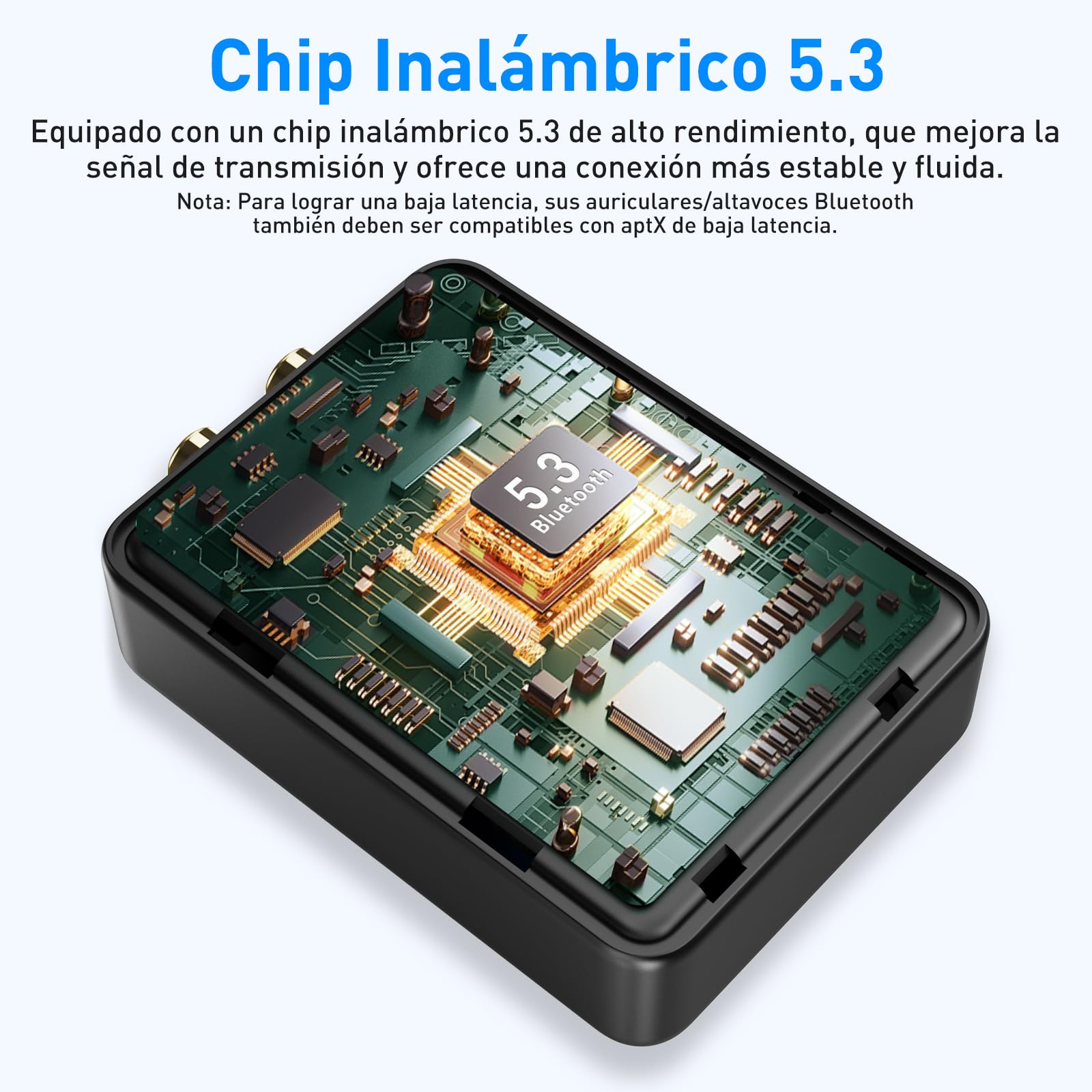 1Mii Transmisor Receptor Bluetooth 5.3 para TV, Adaptador de Audio HiFi con RCA y Conector AUX de 3.5mm, aptX de Baja Latencia/HD/AD, Control de Volumen, Doble Enlace para 2 Auriculares, PC, Estéreo