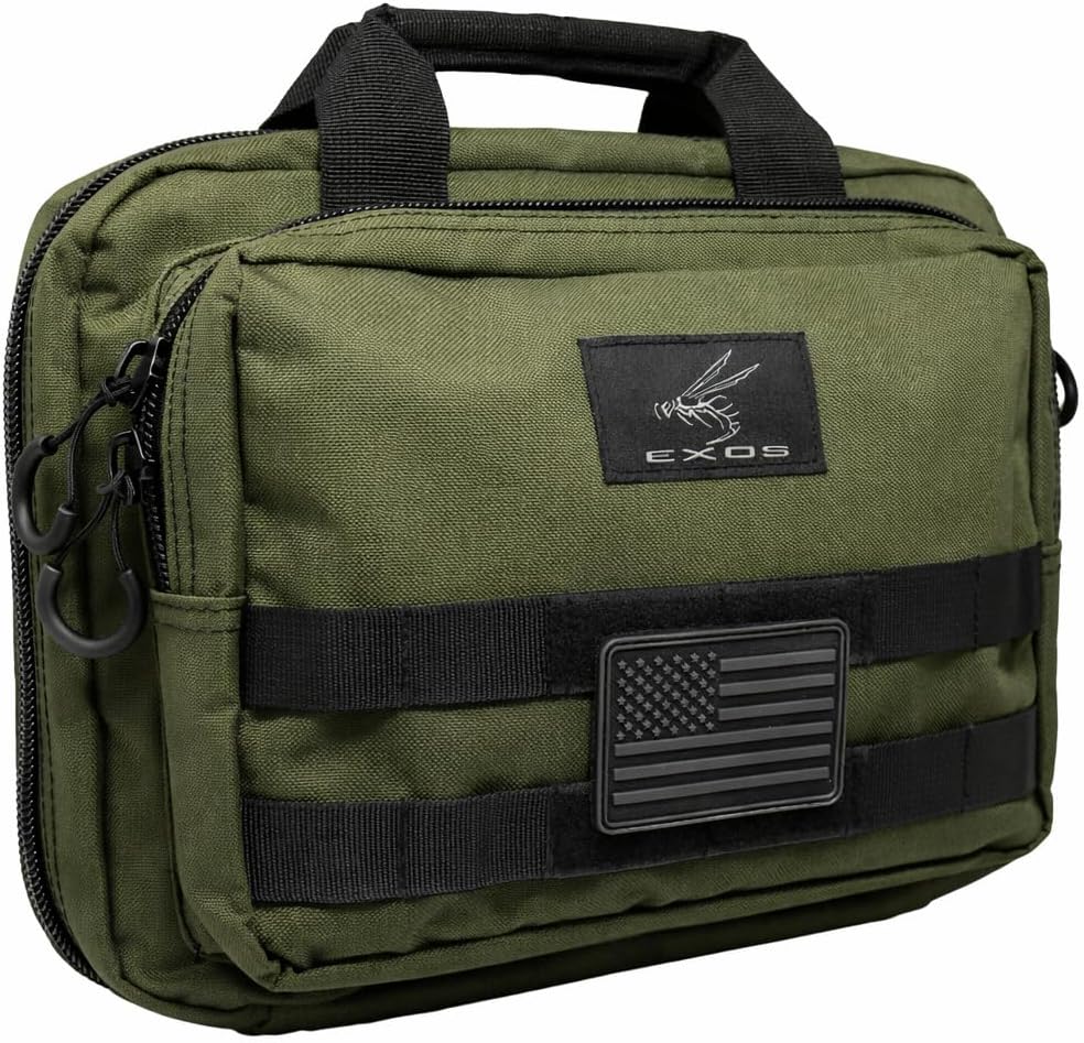 Exos Double Pistol Case - Tactical Double Soft Pistol Gun Bag - Handgun Carrying Case with Compartments - Hand Gun Storage Bag with MOLLE Webbing and Padded Interior - Designed in USA