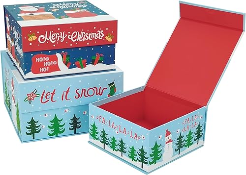 Miniatura 2 de VOTUM Juego de 3 cajas de almacenamiento anidables para las fiestas, contenedores decorativos de cartón apilables con tapas ajustadas y refranes de