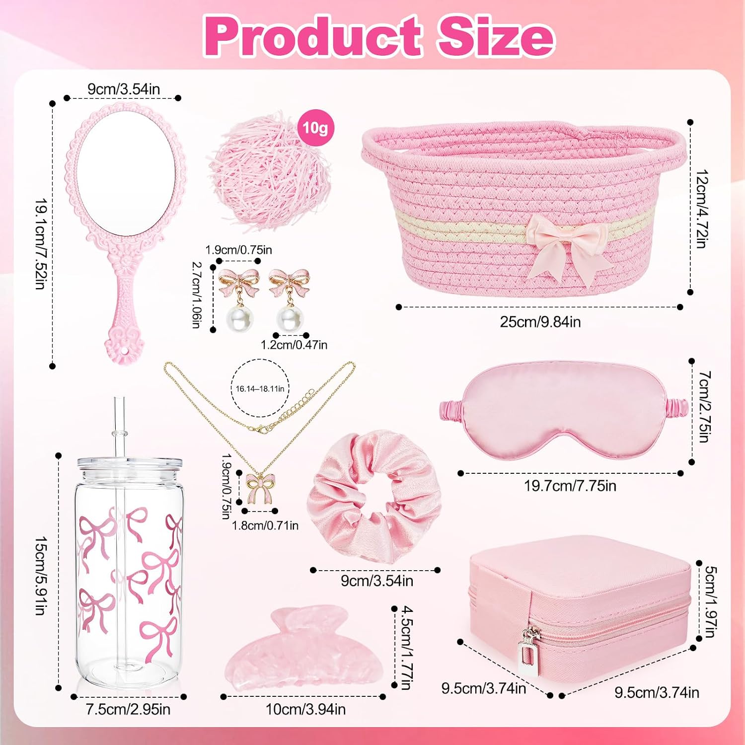 Birthday Gifts for Teen Girls, Woven Gift Basket for Women, Graduation Pink Gifts Basket for Friends Girlfriend Daughter Include Woven Basket, Jewelry Case, Bow Cup, Necklace, Earrings image 2