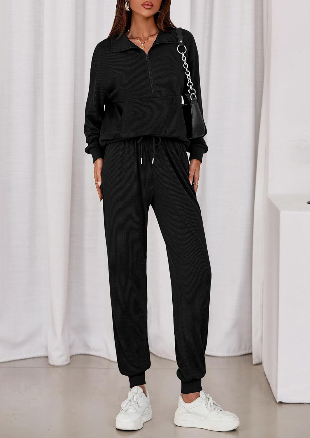 PRETTYGARDEN Women's Fall 2 Piece Lounge Sets Zip Up Sweatshirt Jogger Pants Sweat Track Suits Travel Outfit Winter Clothing - Image 8