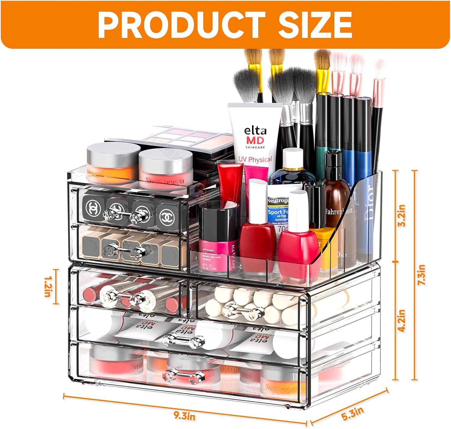 Cq acrylic Make Up Organizers for Vanity With 6 Drawers, 2 Pack Clear Drawer Organizers,Plastic Cute Desk Accessories Organization and Bathroom Organizers Storage Case Box Cube for Beauty,Skin Care - Image 3