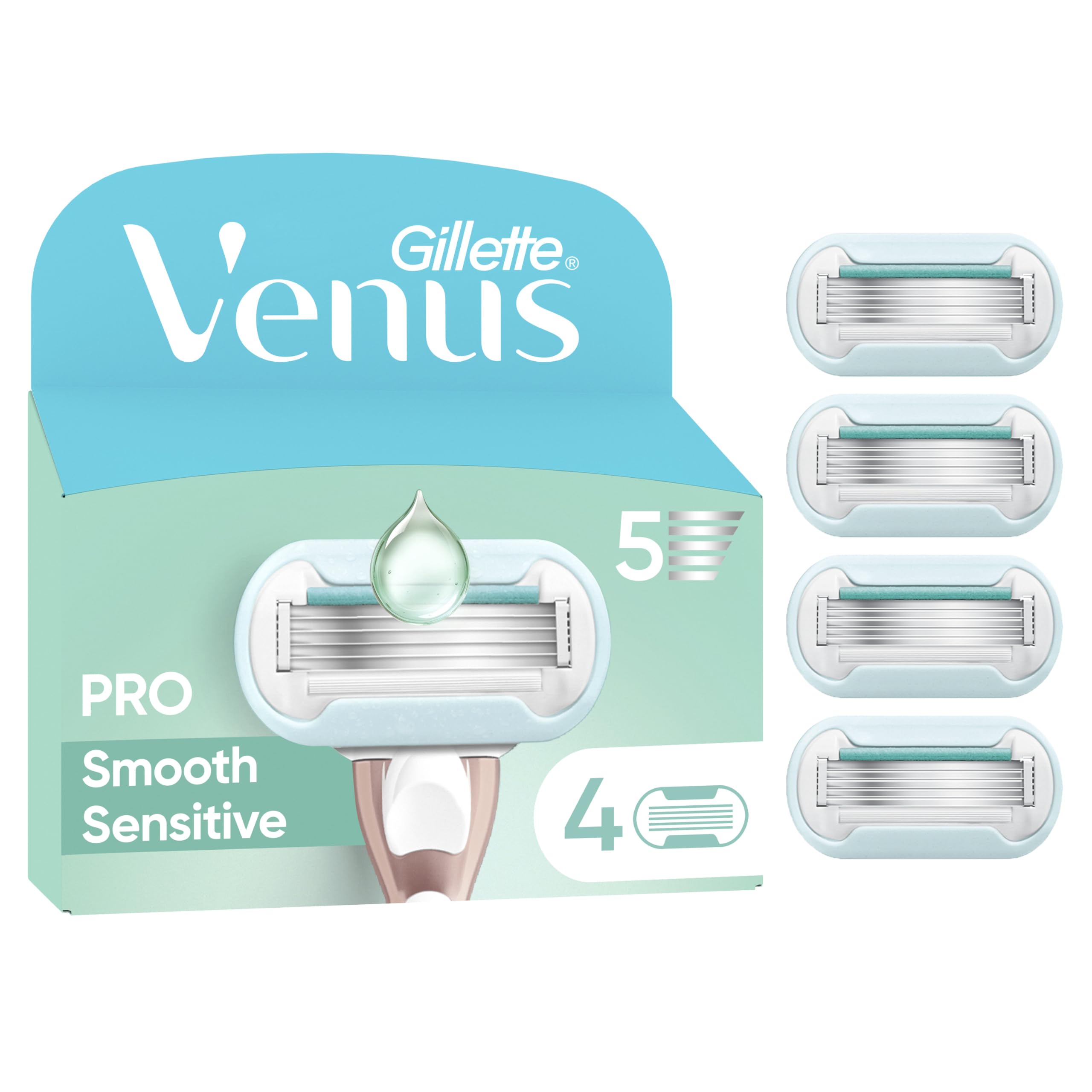 Gillette Venus Pro Smooth Sensitive Rasierklingen Damen, 4 Original Ersatzklingen für Empfindliche Haut