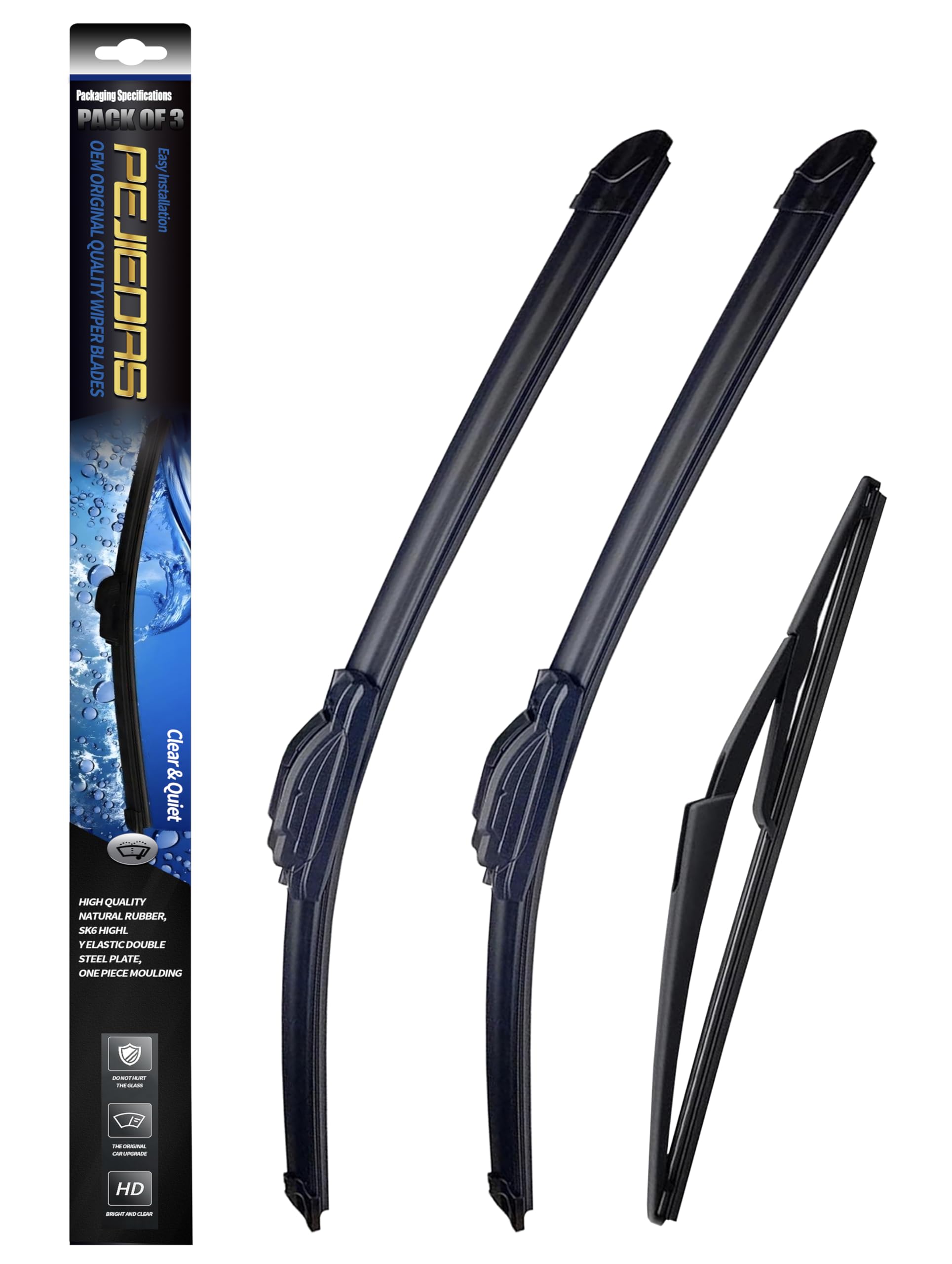 PEJIEDAS 3 x OEM Wiper Blades, Replacement Wiper Blades for Nissan Rogue 2008-2015, (26“ & 14” Front Wipers + 12” Rear Wiper Blades)