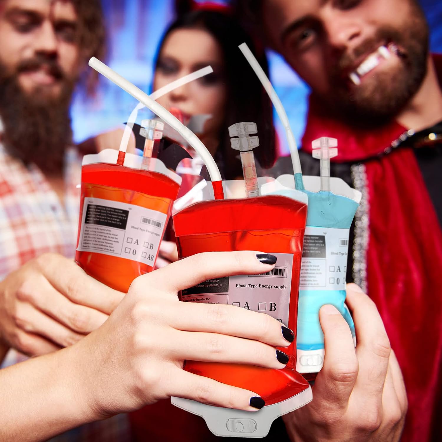 Gejoy 20 Packs Halloween Blood Bag for Drinks, Syringe, Vampire Party Decor