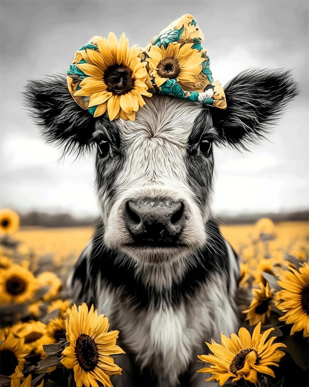 RKFLGEW DIY Embroidery Beads Set Cows and Flowers 40x50cm