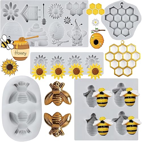 Lingzhi Moldes de silicona de abeja para fondant de girasol, moldes de colmena de chocolate para decoración de pasteles, decoración de cupcakes,