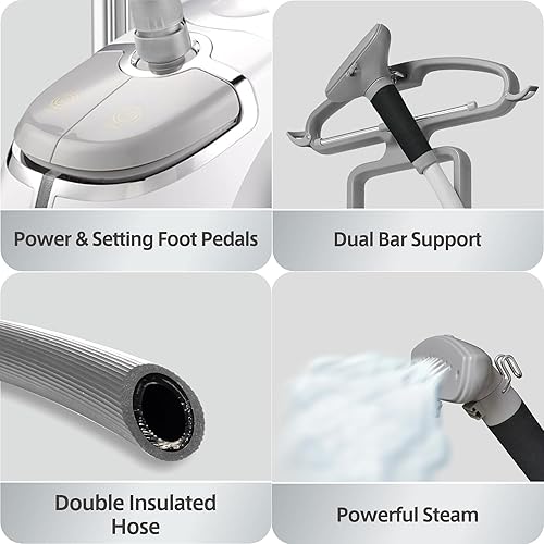 Miniatura 8 de SALAV Vaporizador profesional para ropa de pie con cable de alimentación retráctil, control de pedal de pie, ruedas para facilitar el movimiento,