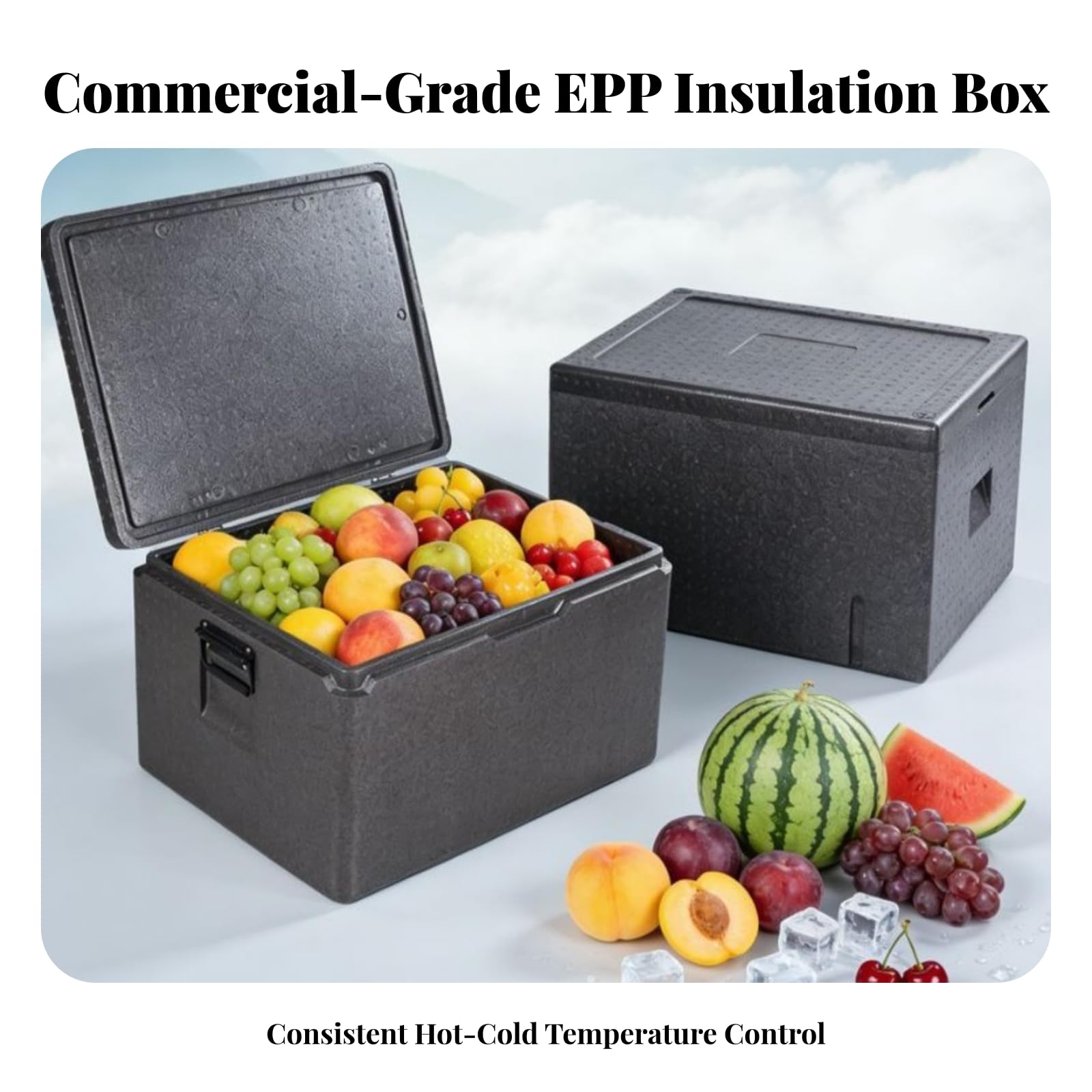 Caja Isotérmica Polipropileno Aislada | Diseño Rectangular Compacto, Contenedor, para Cáterin, vendores, Gris