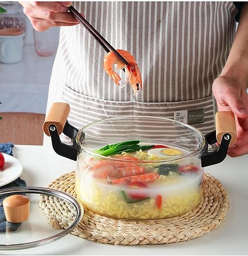 Miniatura 7 de Cacerola de vidrio resistente al calor, ollas transparentes para cocinar vidrio borosilicato resistente al calor, olla de cocina de madera con doble