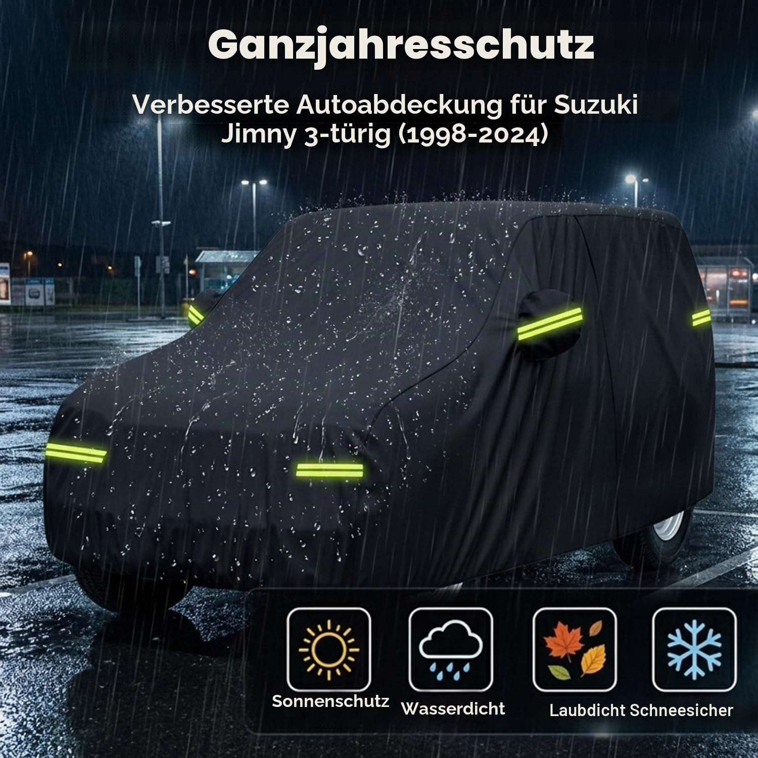 Autoabdeckung für Jimny 3-Türer 1998–2024, maßgeschneiderte Auto Abdeckplane mit Reißverschluss an der Fahrerseite, 4000 mm wasserdicht, Auto Vollgarage für Suzuki.