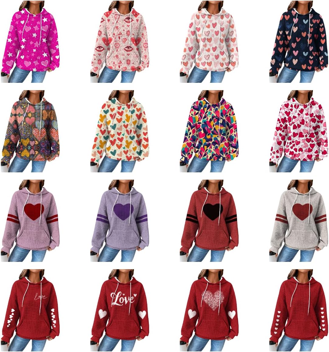 Valentines Day Hoodies For Women Heart Print Waffle Pullover Plus Size Hooded 2025 Spring Fashion Cute Outfits - Image 5