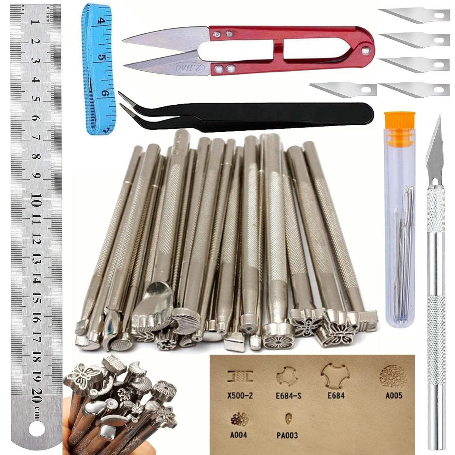 DIY Crafts Leather Stamping Tools Leather Working Saddle Making Stamps Set Leather Craft Stamping Tools & Other Leather Accessories for Handmade Leather Shoe Leather (Pack Of 2 Kits)
