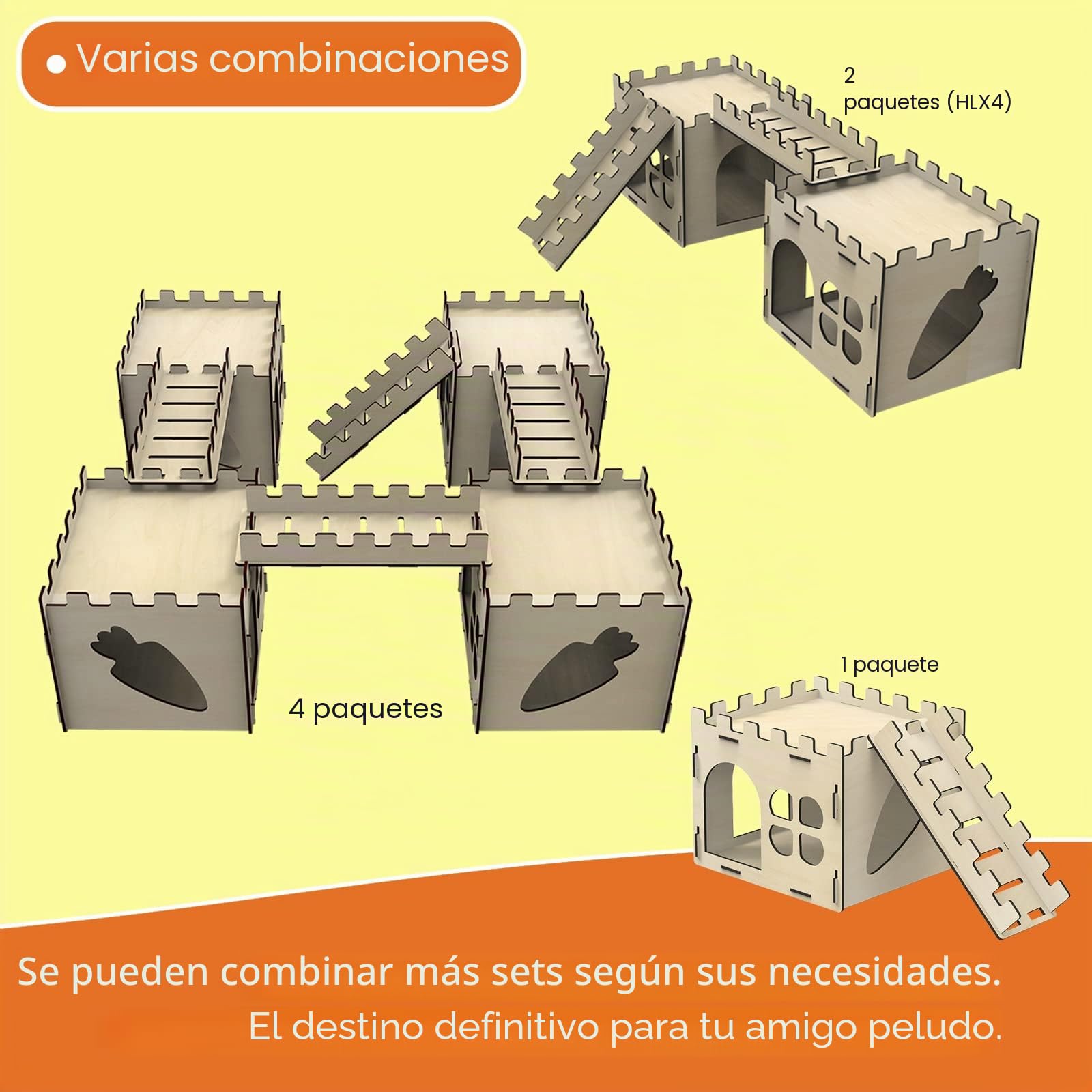 HIIMALEX Castillo de Conejo Extra Grande y Resistente para Conejos de Interior, casa de Juegos con escaleras, Bordes Redondos, hábitats Desmontables para Conejo, Erizo, cobaya, Chinchilla, hámster,