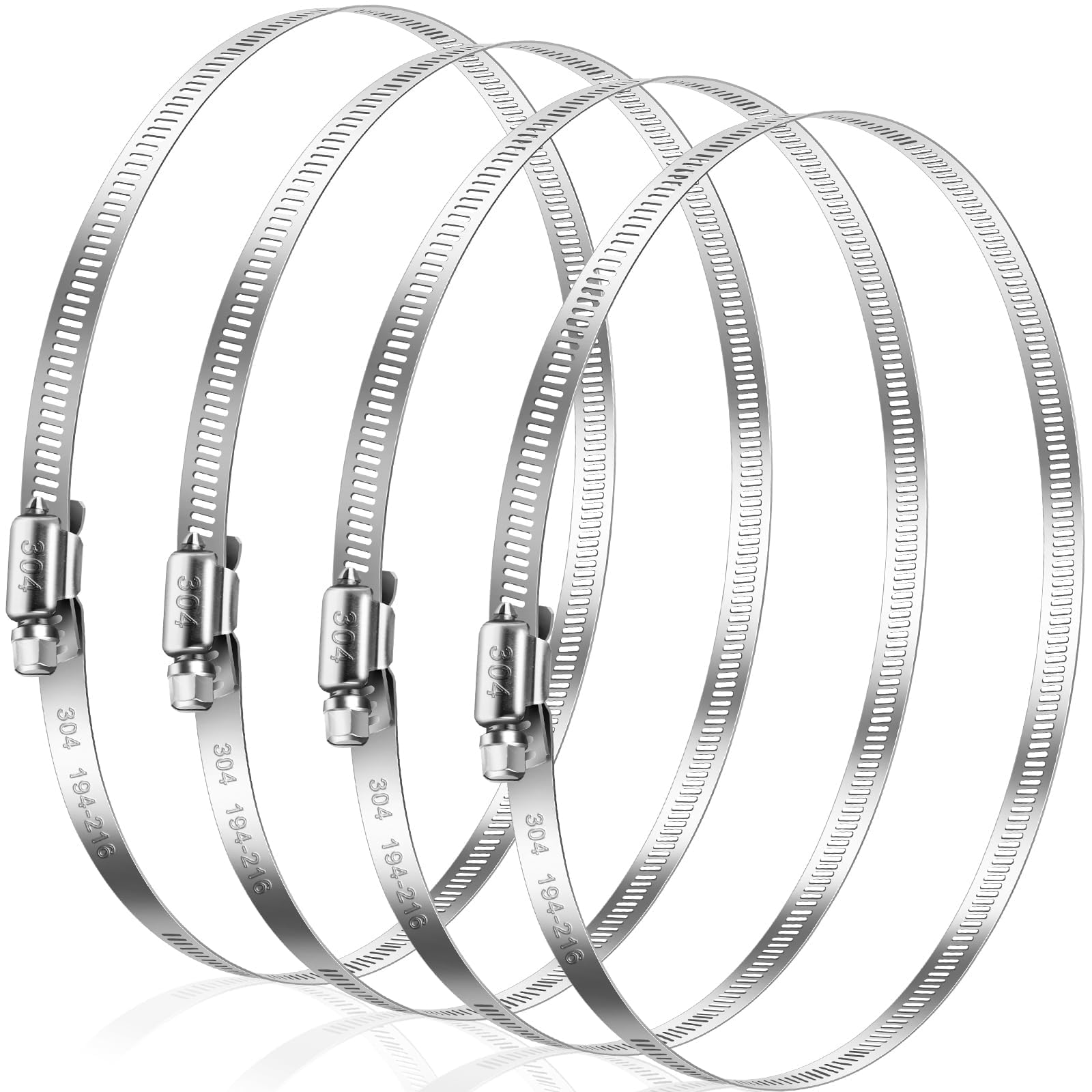Bolatus Hose Clips 194-216 mm, 4 Pcs Hose Clamp Stainless Steel 304 Adjustable Screw Clamps, Pipe Clamps Assortment for Pool, House Gas Pipe, Garden Hose