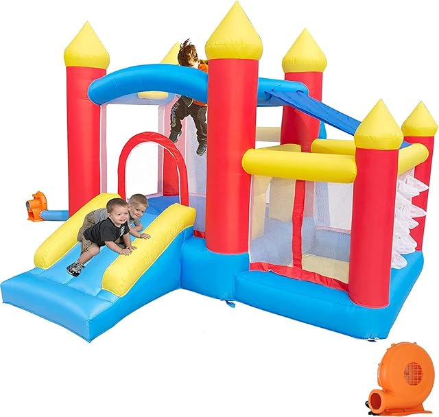 Ballsea Bouncy Castle, 6 in 1 Inflatable Bounce Castle House with Blower, Inflatable Slide with Extra Sun Cover for Kids Indoor Outdoor