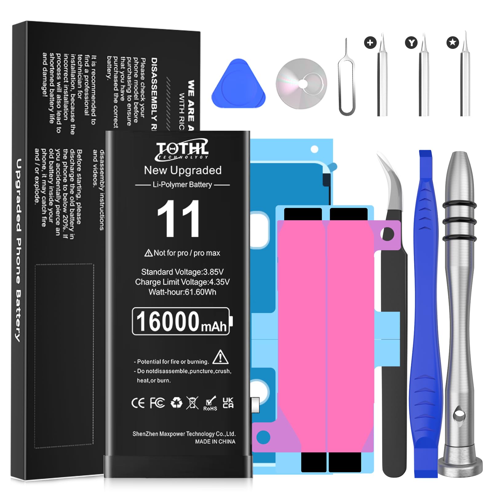 Batterie pour iPhone 11, 16000mAh Batterie Lithium ION Haute capacité avec Outils de réparation