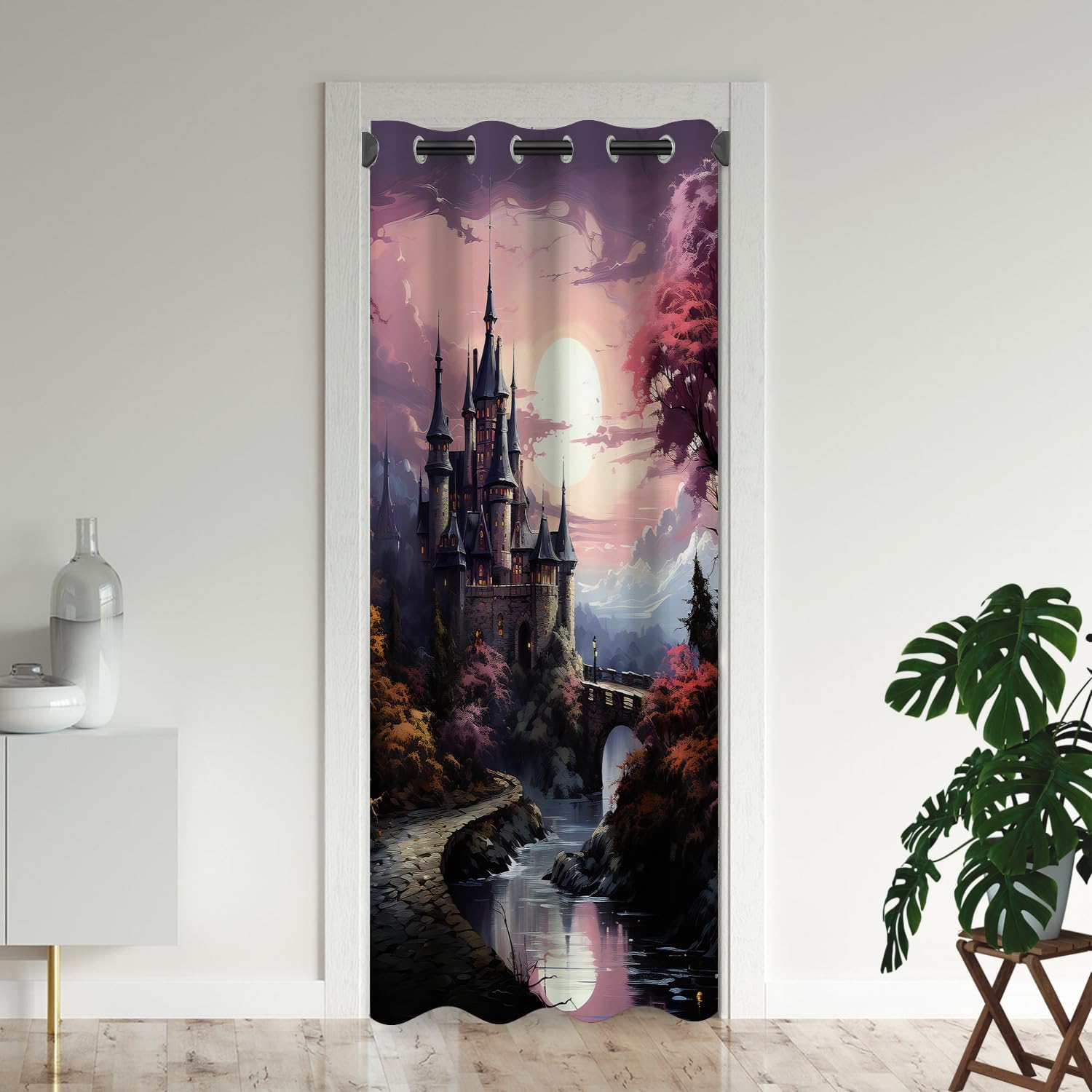 Mushroom Magic Forest Door Curtains for Doorways, Fairy Tale Enchanted Castle Blackout Curtain for Kids Bedroom Closet, Grommet Thermal Insulated Privacy Door Drapes for Room Divider, 34"W x 80"L
